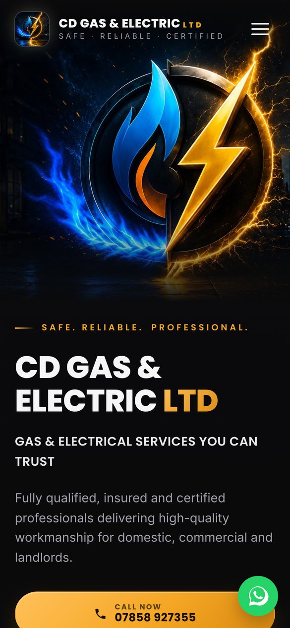 CD Gas & Electric Ltd website on a phone